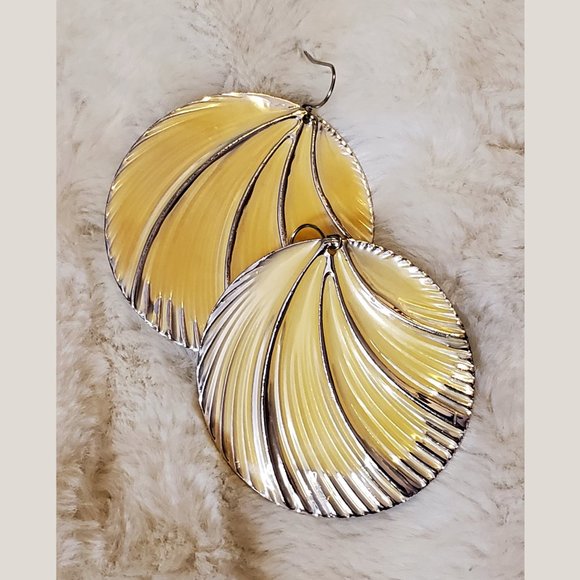 Statement Disc Earrings with Yellow/Silver Waves - Picture 2 of 4